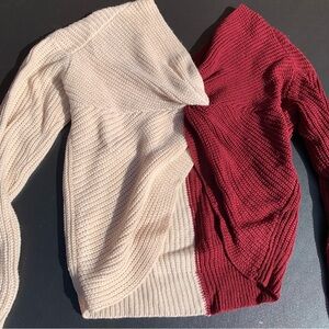 Two-Tone Bowknot Cream and Red Women's Cropped Sweater Womens Size Large